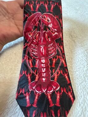 🎁3 for $30 - Black with Red Lobster/Crab Patterned Necktie